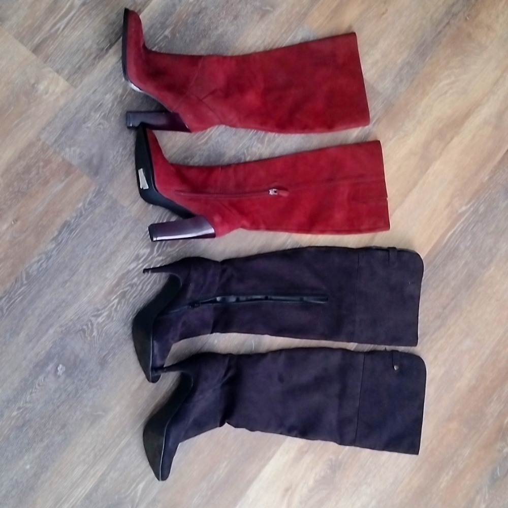 Red Black Suede Boots Women's Size 8.5 - Picture 3 of 6